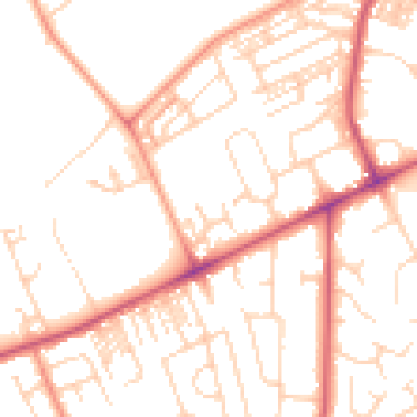 Daytime road noise heatmap for HG2 0BD