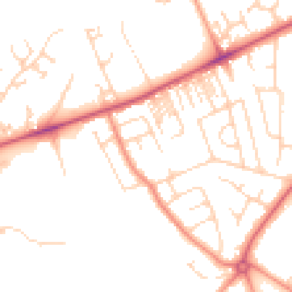 Daytime road noise heatmap for HG2 0BZ
