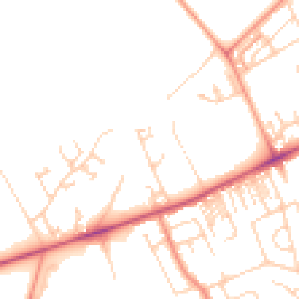 Daytime road noise heatmap for HG2 0DB