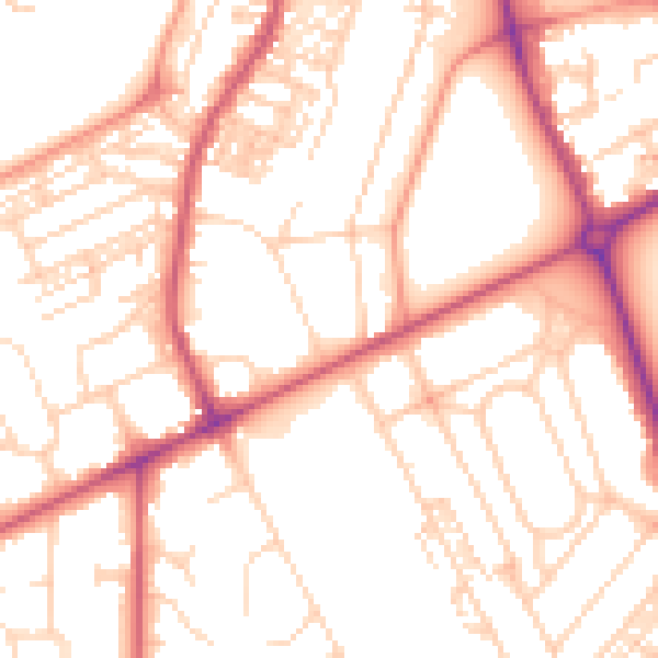 Daytime road noise heatmap for HG2 0DN