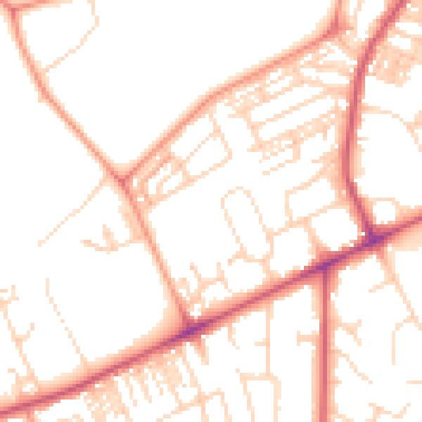 Daytime road noise heatmap for HG2 0DT
