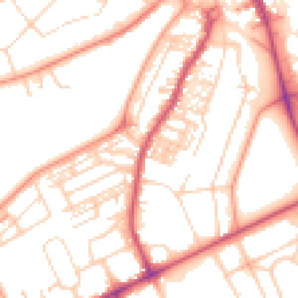 Daytime road noise heatmap for HG2 0NU