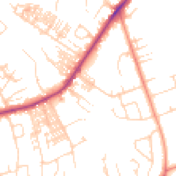 Daytime road noise heatmap for HG2 7JN