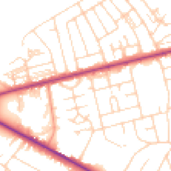 Daytime road noise heatmap for HG2 7TA