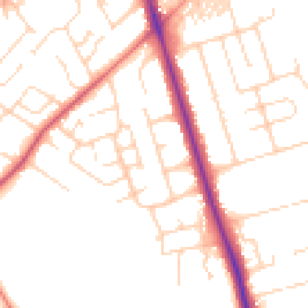 Daytime road noise heatmap for HG2 9HB