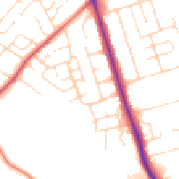 Daytime road noise heatmap for HG2 9HG