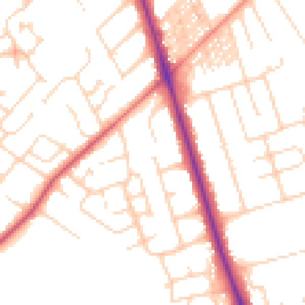 Daytime road noise heatmap for HG2 9HS