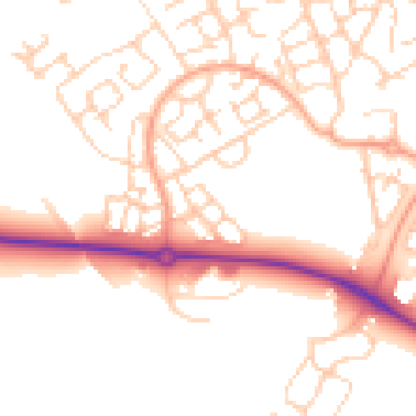 Daytime road noise heatmap for HP18 0GW