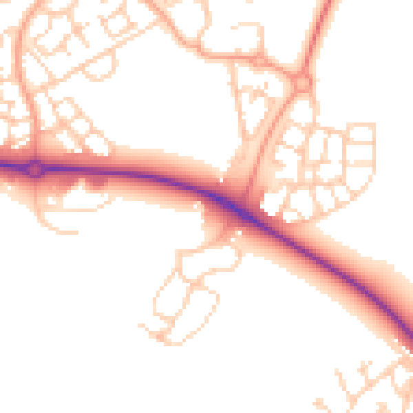 Daytime road noise heatmap for HP18 0PS