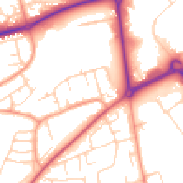 Daytime road noise heatmap for HP2 5NL