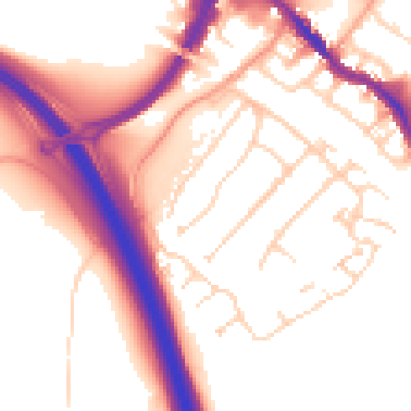 Daytime road noise heatmap for HP3 0AJ