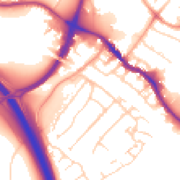 Daytime road noise heatmap for HP3 0AQ