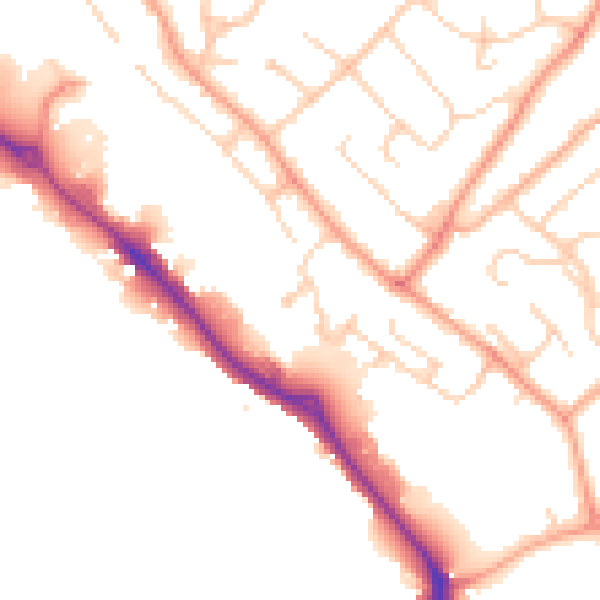 Daytime road noise heatmap for HP3 9FQ