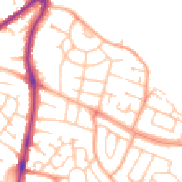 Daytime road noise heatmap for HR2 6AS