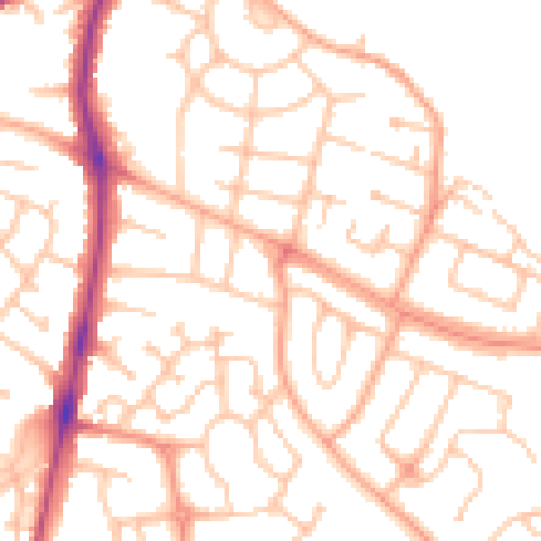 Daytime road noise heatmap for HR2 6HA