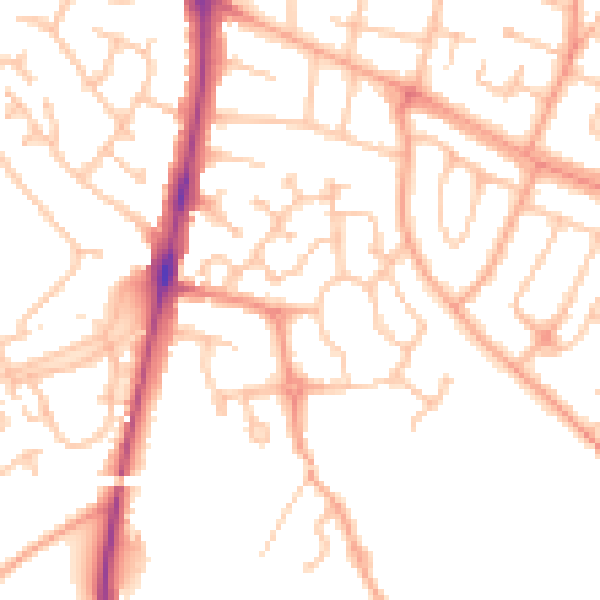 Daytime road noise heatmap for HR2 6RN