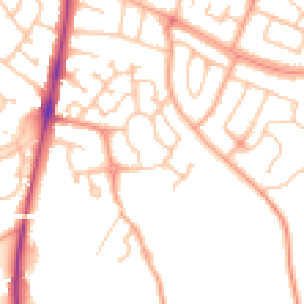 Daytime road noise heatmap for HR2 6SE