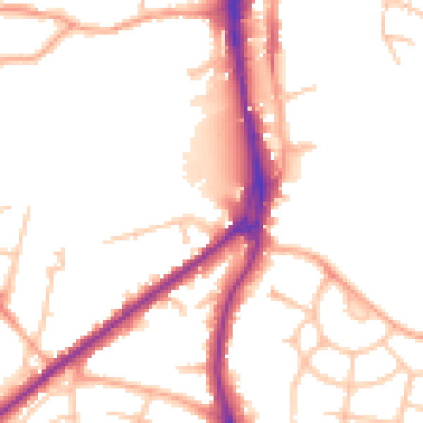 Daytime road noise heatmap for HR2 7JD