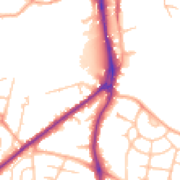 Daytime road noise heatmap for HR2 7JG