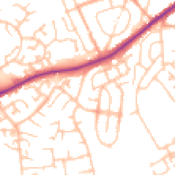 Daytime road noise heatmap for HR2 7NQ