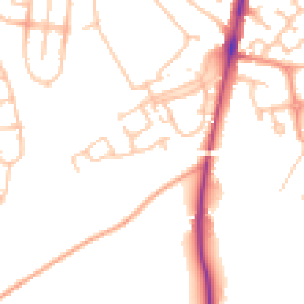 Daytime road noise heatmap for HR2 7QA
