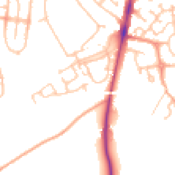 Daytime road noise heatmap for HR2 7QB