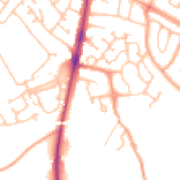 Daytime road noise heatmap for HR2 7QH