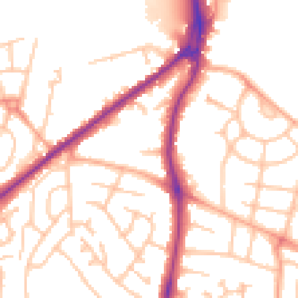 Daytime road noise heatmap for HR2 7RN