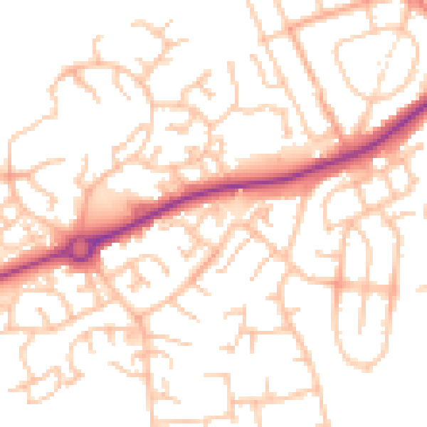 Daytime road noise heatmap for HR2 7UE