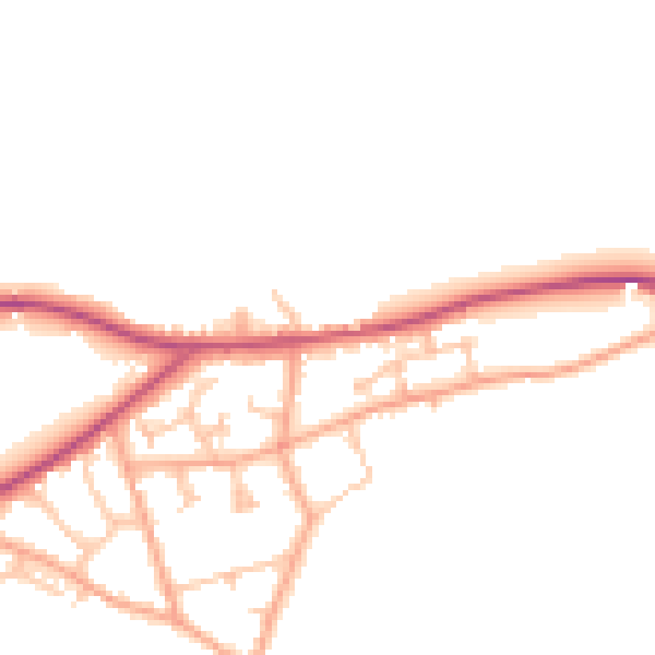 Daytime road noise heatmap for HR2 9EL