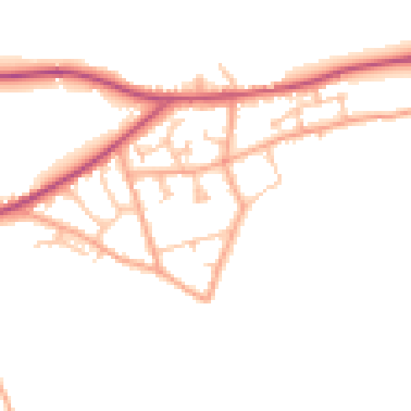 Daytime road noise heatmap for HR2 9RJ