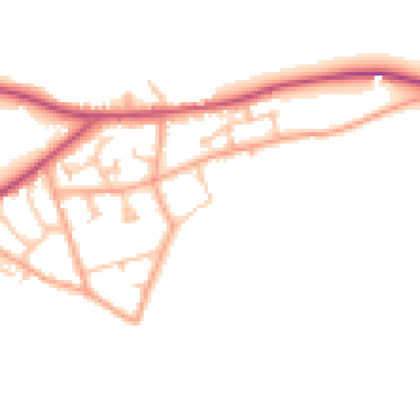 Daytime road noise heatmap for HR2 9RQ