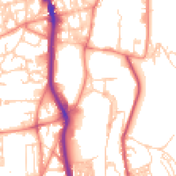 Daytime road noise heatmap for HX1 2NA