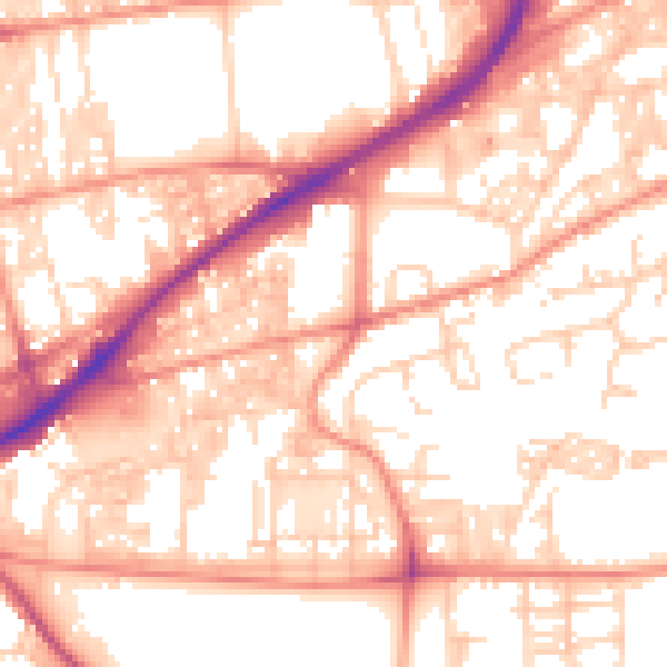 Daytime road noise heatmap for HX1 3AB