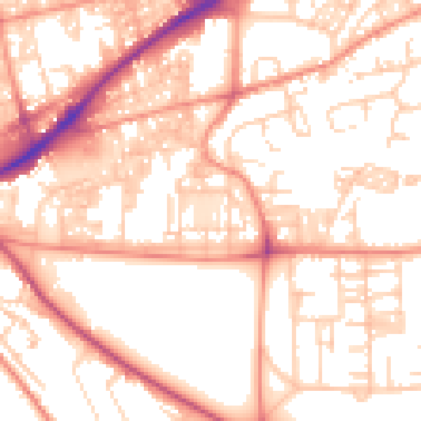 Daytime road noise heatmap for HX1 3ED
