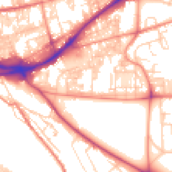 Daytime road noise heatmap for HX1 3EY