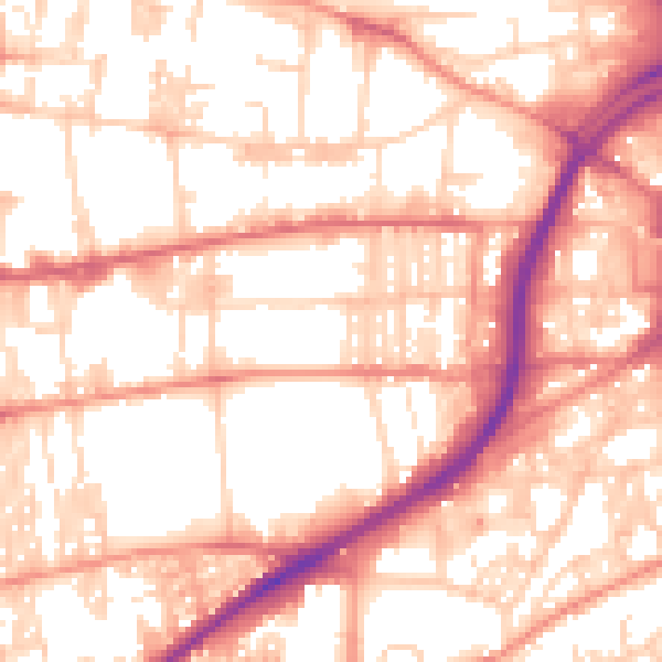 Daytime road noise heatmap for HX1 5EN