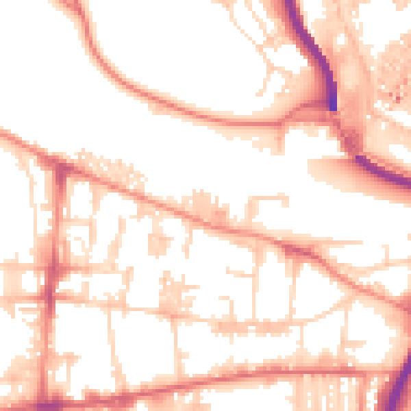Daytime road noise heatmap for HX1 5RF