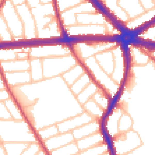 Daytime road noise heatmap for IG1 3QJ