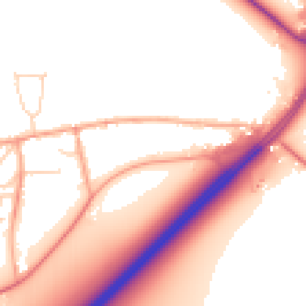 Daytime road noise heatmap for IP28 6AQ