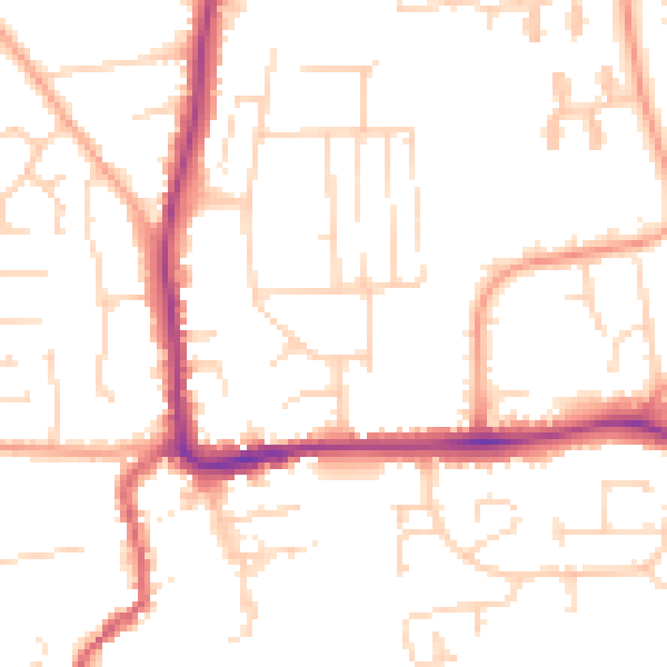 Daytime road noise heatmap for IP28 7PZ
