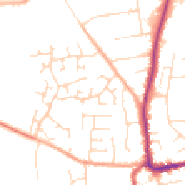 Daytime road noise heatmap for IP28 7QS
