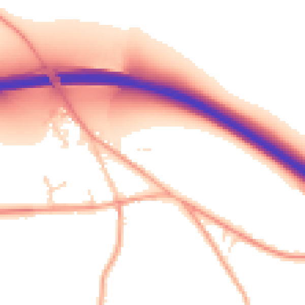Daytime road noise heatmap for IP30 9GQ
