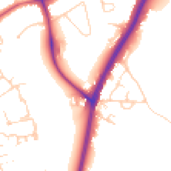 Daytime road noise heatmap for KT20 5NT