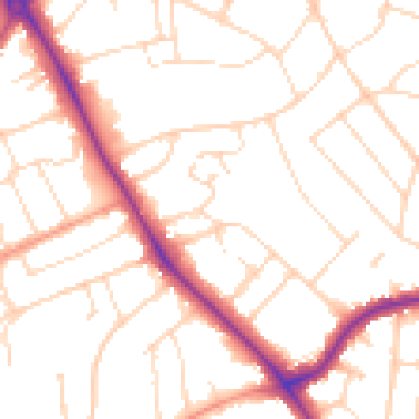 Daytime road noise heatmap for LE2 2AA