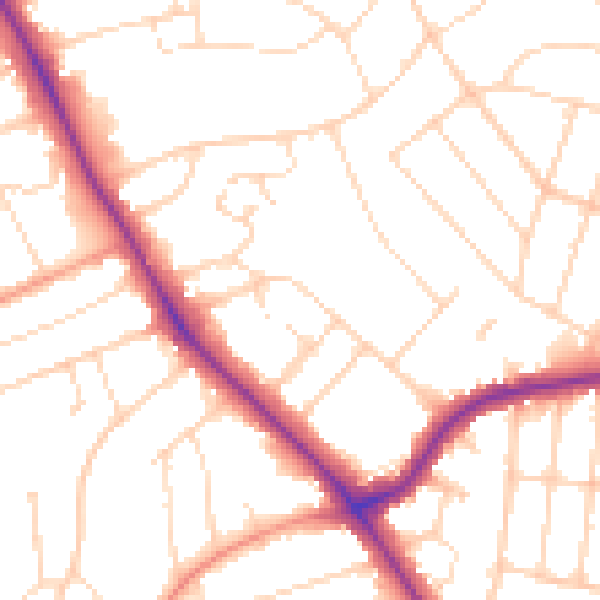 Daytime road noise heatmap for LE2 2AE