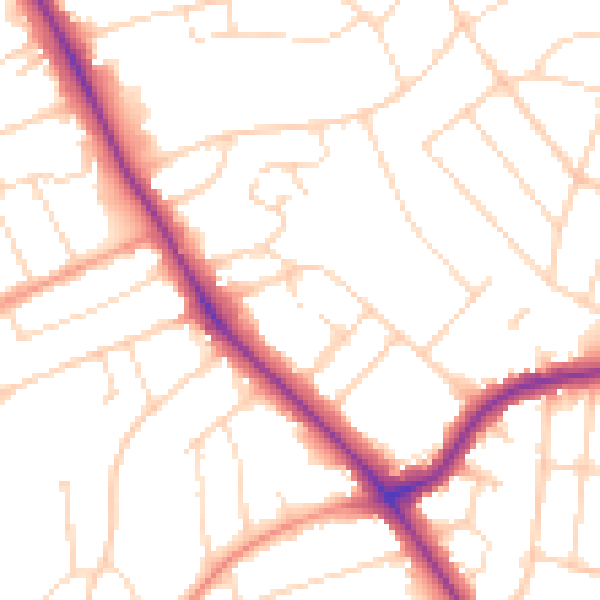 Daytime road noise heatmap for LE2 2AN