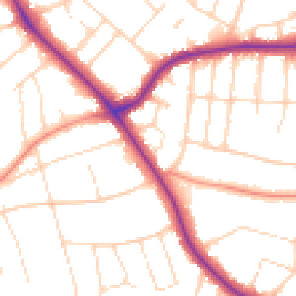 Daytime road noise heatmap for LE2 2DG