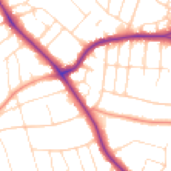 Daytime road noise heatmap for LE2 2DH