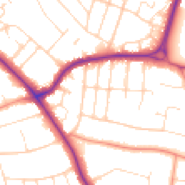 Daytime road noise heatmap for LE2 2DN